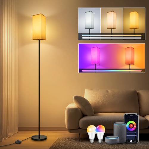 LED Stehlampe,WIFI RGBCW Stehlampe Wohnzimmer,9W E27 Dimmbar Stehlampe,Stehleuchte mit APP,Arbeiten Sie mit Alexa & Google Assistant,DIY-Modus,Musikmodus & Timing-Funktion (Gelb, Fußschalter) von HANDSONIC
