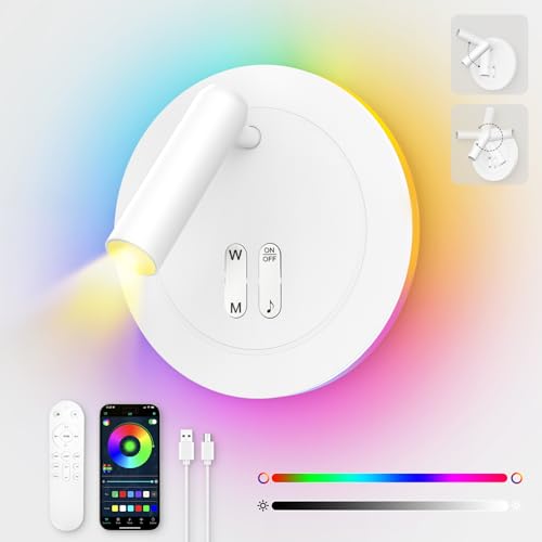 RGBIC Leselampe Bett - 8W Leselampe Wandmontage Bettlampe mit Fernbedienung - LED Wandleuchte Leselicht 350°/90° Schwenkbar Verstellbarer Strahler mit Schalter und Kabel Für Wohnzimmer Schlafzimmer RGBIC Leselampe Bett - 8W Leselampe Wandmontage Bettlampe mit Fernbedienung - LED Wandleuchte Leselicht 350°/90° Schwenkbar Verstellbarer Strahler mit Schalter und Kabel Für Wohnzimmer Schlafzimmer von HANDSONIC