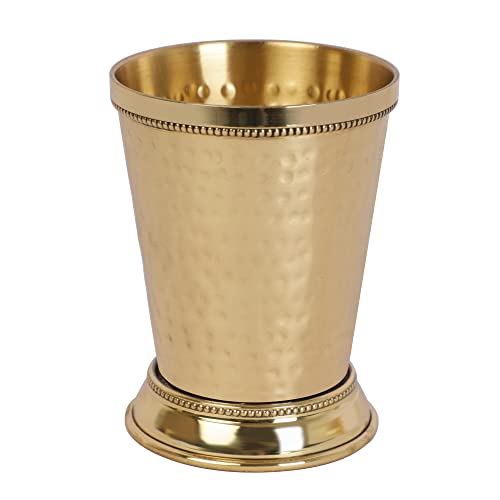HANDTECHINDIA Cocktailbecher aus Messing, 340 ml, Gold-Finish, Cocktailbecher für Moscow Mule oder Kentucky Derby (gehämmert, 1) von HANDTECHINDIA