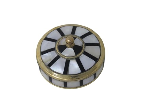 HANDTECHINDIA Dekorative Schmuckkästchen, einzigartiges Geschenk für Heimdekoration, antikes Metallgehäuse mit Perlmutt-Box/Münzbox (einzeln, schwarz) von HANDTECHINDIA