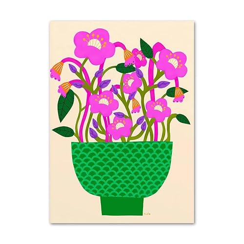 HANDUO Abstraktes rosa Blumenblatt-Poster und Drucke, Moderne Wandkunst, grüne Vase, Leinwandgemälde, nordische ästhetische Bilder für Heimdekoration, 50 x 70 cm x 1, ohne Rahmen von HANDUO