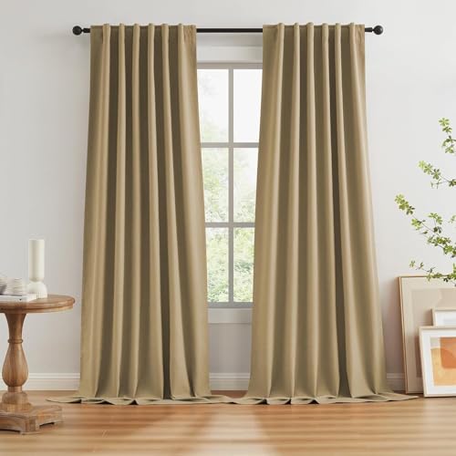 HANGEENGS 1 Stück Verdunklungsvorhänge,Leinenoptik Vorhang Blickdicht Thermovorhang Kälteschutz Vorhänge Wohnzimmer Modern Schlafzimmer Wärmeisolierend,Beige,70x215 cm(BxH) von HANGEENGS
