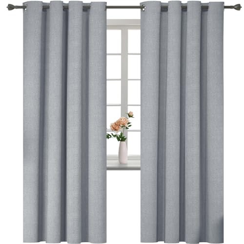 HANGEENGS 1 Stück Verdunklungsvorhänge Mit Ösen,Leinenoptik Vorhang Blickdicht Thermovorhang Kälteschutz Vorhänge Wohnzimmer Modern Schlafzimmer Wärmeisolierend,Light Grey,85x115 cm(BxH) von HANGEENGS