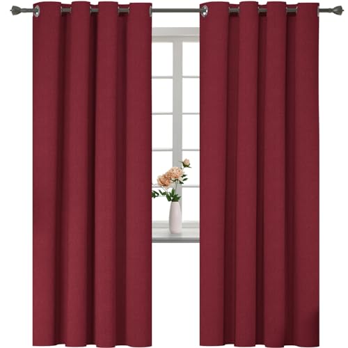HANGEENGS 1 Stück Verdunklungsvorhänge Mit Ösen,Leinenoptik Vorhang Blickdicht Thermovorhang Kälteschutz Vorhänge Wohnzimmer Modern Schlafzimmer Wärmeisolierend,Red,152x160 cm(BxH) von HANGEENGS