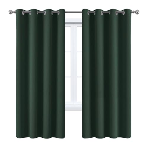 HANGEENGS 1 Stück Vorhang Blickdicht Gardinen Schlafzimmer Mit Ösen,Verdunkelungsvorhänge Thermovorhang Kälteschutz Hitzeschutz Für Wohnzimmer Schlafzimmer,Dark Green,100x90 cm(BxH) von HANGEENGS