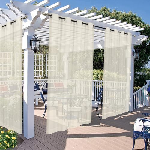 HANGEENGS Outdoor Vorhang Wetterfest Mit Ösen 2 Stück Außenvorhang Wasserdicht Winddicht Sonnenschutz Gardinen Outdoorvorhänge Für Balkon Pergola Garten Pavillon,Beige,130x200 cm(BxH) von HANGEENGS