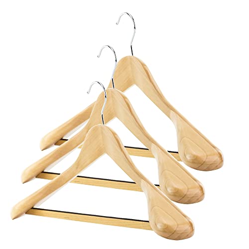 Hangerworld 3 Holz Kleiderbügel mit Breiten Schultern 45cm Naturfarben Rutschfester Anzugbügel von Hangerworld