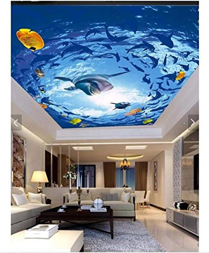 Benutzerdefinierte Fototapete 3D Decke Tapete Wandbild Ozean Delphin Sonnenschein Stereo Decke Fresken 3D Wohnzimmer Tapete Dekor,400 * 280Cm von HANGERXSJ