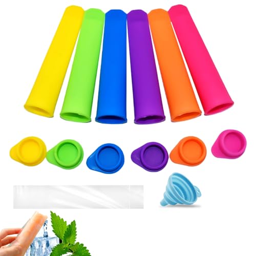Eisformen Silikon,Wiederverwendbare Eisformen aus Silikon 6 Stück,Popsicle Taschen 50 Stück,Wassereis Formen, mit 1 Stück Blauer Trichter,Wiederverwendbare für Wassereis tüten von HANGGON