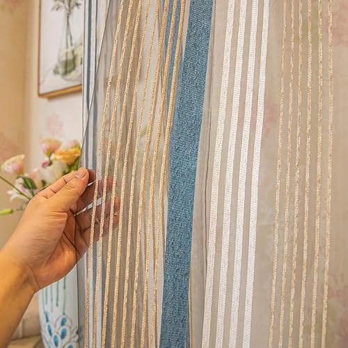 HANGJINLI Gardinen mit Ösen Transparente Streifenmuster Optik Gardine Voile Ösenvorhang Ösenschal Durchsichtig Vorhang für Schlafzimmer Wohnzimmer 2 er Set （ B 132 X H 160 cm ） Braun von HANGJINLI