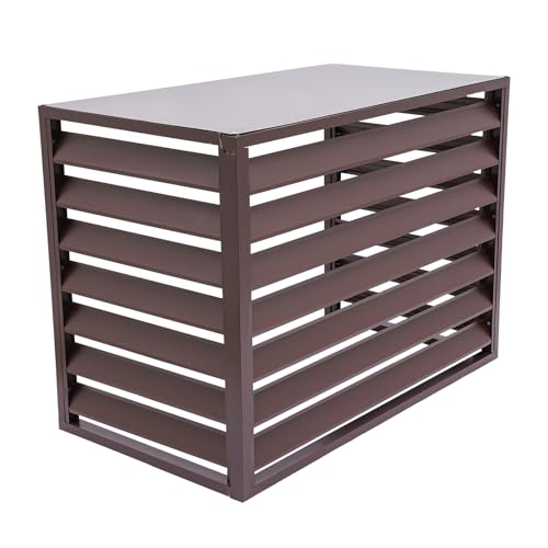 HANGKAI Verkleidung Klimaanlage Außengerät aus Aluminium 110 cm x 60 cm x 80 cm Verkleidung für Wärmepumpe Abdeckung Klimaanlage Außengerät Schutzgitter Blumenständer Draußen Gitter (Kaffee-Braun) von HANGKAI