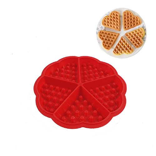 Hangnuo Herzförmige Waffeln Keksform Backform Silikon 5 Mulden Kuchenform DIY Backen Dekoration Werkzeuge von HANGNUO