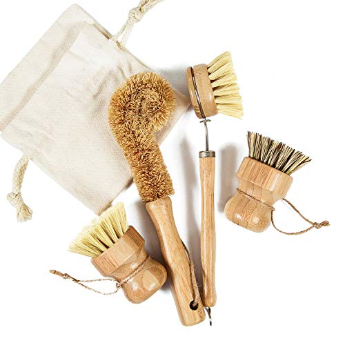 HANGOU Bambus Spülbürste Geschirrspülbürste mit Griff Küchen Schrubberbürste Set mit 4 umweltfreundlichen Reinigungsbürsten für Geschirr, Kochtöpfe, Flaschen, Backbleche HANGOU Bambus Spülbürste Geschirrspülbürste mit Griff Küchen Schrubberbürste Set mit 4 umweltfreundlichen Reinigungsbürsten für Geschirr, Kochtöpfe, Flaschen, Backbleche von HANGOU