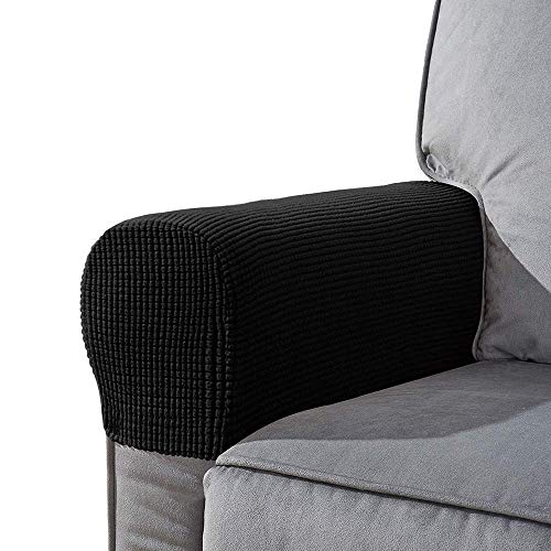 HANHAN 2 Stück Weiche Stretch Spandex Armlehnenbezug Anti-Rutsch Elastische Couch Armlehne Schutz für Liegestuhl Couch Sofa (Schwarz) von HANHAN