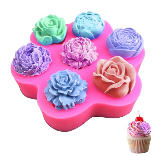 HANIUTTY 7-teiliges Set 3D Silikonform Blumen, Rose Blume Fondant Silikon Silikonformen Gießformen Kerzen Form Blume Blühen Rose für Kuchen Dekoration Schokolade Handgemachte Süßigkeit Herstellung von HANIUTTY