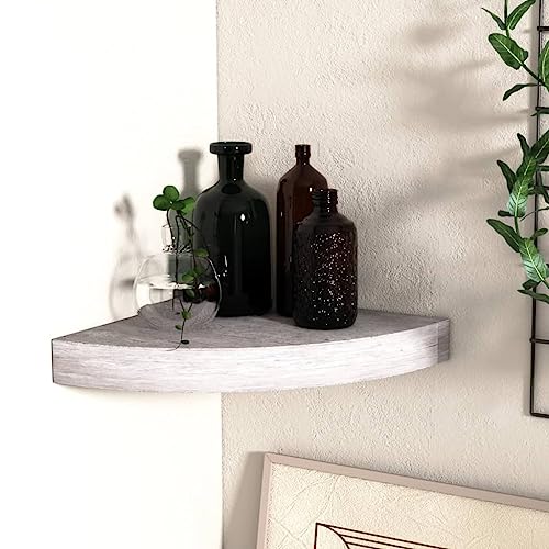 Eck-Schweberegal Betongrau 25x25x3,8 cm MDF Floating Corner Shelf Wall Mounted Storage Display Unit for Books Awards Decor Modern Home Office von HANJIEFACAI