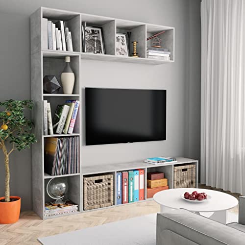 HANJIEFACAI 3-TLG. Bücher-/TV-Schrank Set Betongrau 180x30x180 cm Shelves for Bedroom Bookcase Small Bookshelf Display Cabinet für Wohnzimmer Flur Balkon Schlafzimmer von HANJIEFACAI