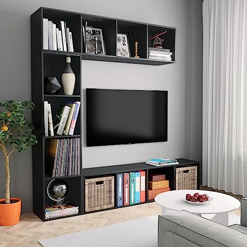 HANJIEFACAI 3-TLG. Bücher-/TV-Schrank Set Schwarz 180x30x180 cm Shelves for Bedroom Bookcase Small Bookshelf Display Cabinet für Wohnzimmer Flur Balkon Schlafzimmer von HANJIEFACAI