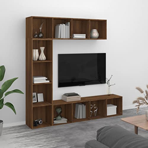 HANJIEFACAI 3-TLG. Bücherregal-/TV-Schrank-Set Braun Eichen-Optik Shelves for Bedroom Bookcase Small Bookshelf Display Cabinet für Wohnzimmer Flur Balkon Schlafzimmer von HANJIEFACAI
