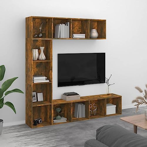 HANJIEFACAI 3-TLG. Bücherregal-/TV-Schrank-Set Räuchereiche 180x30x180 cm Shelves for Bedroom Bookcase Small Bookshelf Display Cabinet für Wohnzimmer Flur Balkon Schlafzimmer von HANJIEFACAI