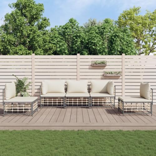 HANJIEFACAI 7-TLG. Garten-Lounge-Set mit Kissen Poly Rattan Schwarzterassenmöbel außen balkonmöbel Kleiner Balkon gartenmöbel Set gartenmöbelGeeignet für Gartenterrassen von HANJIEFACAI