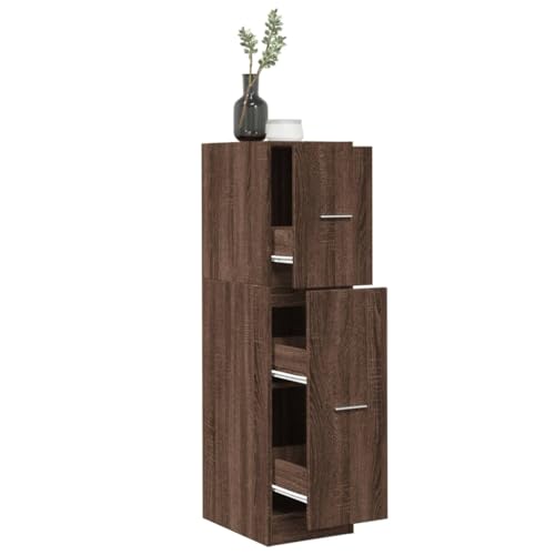 HANJIEFACAI Apothekerschrank Braun Eichenoptik 30x41x118 cm Holzwerkstoff mit 3 Schubladen Küchenschrank Kommode Stauraum Möbel langlebig robust von HANJIEFACAI