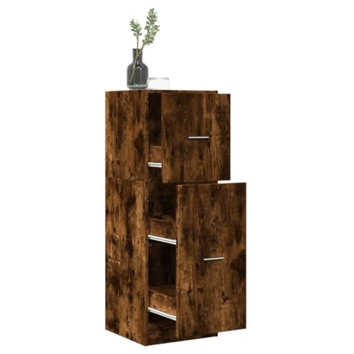 HANJIEFACAI Apothekerschrank Räuchereiche 40x41x118 cm Holzwerkstoff mit 3 Schubladen Küchenschrank Kommode Beistellschrank Stauraum Möbel von HANJIEFACAI