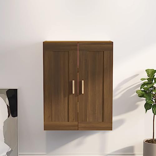 HANJIEFACAI Braun Eichen-Optik Wandschrank 90x69,5x32,5 cm Holzwerkstoff Hängeschrank mit Wandmontage für Wohnzimmer Büro Stauraum Lösung von HANJIEFACAI