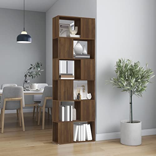 HANJIEFACAI Bücherregal/Raumteiler Braun Eichen-Optik 60x24x186 cm Small Bookcase Book Shelf Cabinet Display Cabinet für Wohnzimmer Schlafzimmer Flur Arbeitszimmer von HANJIEFACAI