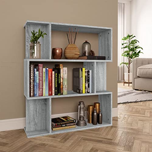 HANJIEFACAI Bücherregal/Raumteiler Grau Sonoma 80x24x96 cm Holzwerkstoff Shelves for Bedroom Book Shelf Small Bookshelf Book Shelves für Flur Wohnzimmer Arbeitszimmer Schlafzimmer von HANJIEFACAI