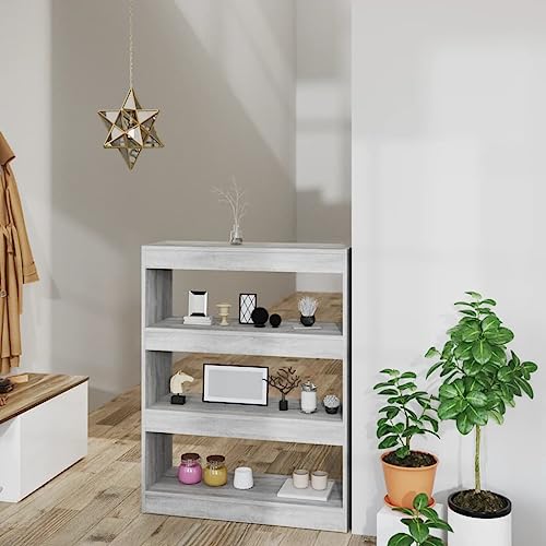 HANJIEFACAI Bücherregal/Raumteiler Grau Sonoma 80x30x103 cm Holzwerkstoff Shelves for Bedroom Bookcase Small Bookshelf Display Cabinet für Wohnzimmer Arbeitszimmer Schlafzimmer Balkon von HANJIEFACAI