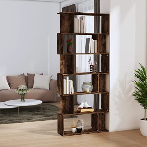 HANJIEFACAI Bücherregal/Raumteiler Räuchereiche 80x24x192 cm Holzwerkstoff Small Shelf Cabinet Small Bookshelf Shelf Organizer für Flur Balkon Schlafzimmer Wohnzimmer von HANJIEFACAI