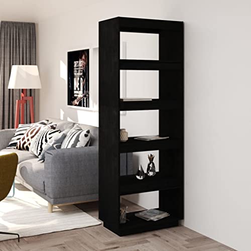 HANJIEFACAI Bücherregal/Raumteiler Schwarz 60x35x167 cm Massivholz Kiefer Small Shelf Book Shelf Cabinet Shelves for Bedroom für Flur Balkon Arbeitszimmer Schlafzimmer von HANJIEFACAI