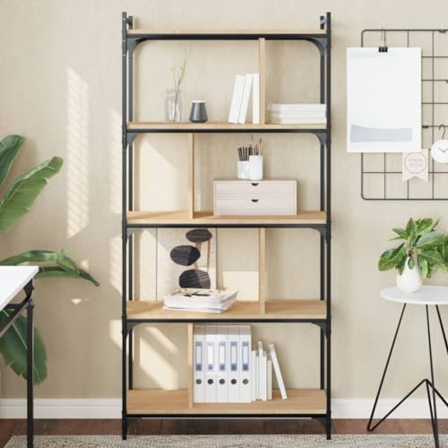 HANJIEFACAI Bücherregal 5 Böden Sonoma-Eiche 76x32x158 cm Holzwerkstoff Shelves for Bedroom Bookcase Shelf Organizer Bookshelves für Schlafzimmer Balkon Wohnzimmer Flur von HANJIEFACAI