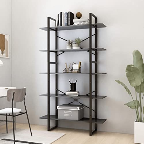 HANJIEFACAI Bücherregal 5 Fächer Grau 100x30x175 cm Holzwerkstoff Small Bookcase Book Shelf Bookcase Book Shelves für Flur Wohnzimmer Balkon Arbeitszimmer von HANJIEFACAI