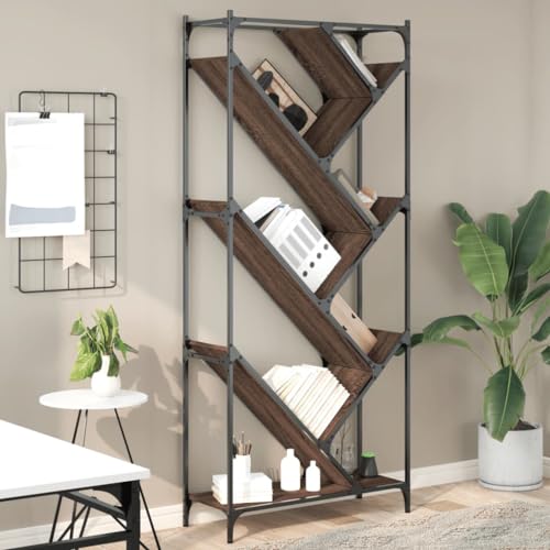 HANJIEFACAI Bücherregal Braun Eichen-Optik 79x30x180cm Holzwerkstoff Metall Shelves for Bedroom Book Shelf Small Bookshelf Book Shelves für Schlafzimmer Arbeitszimmer Balkon Wohnzimmer von HANJIEFACAI