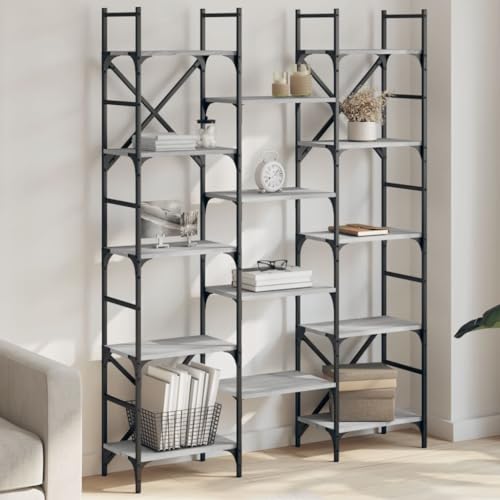 HANJIEFACAI Bücherregal Grau Sonoma 127,5x28,5x172,5 cm Holzwerkstoff Small Shelf Bookcase Small Bookshelf Display Cabinet für Arbeitszimmer Flur Wohnzimmer Schlafzimmer von HANJIEFACAI