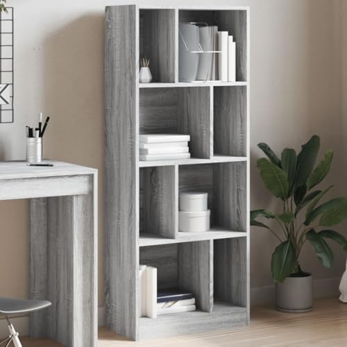 HANJIEFACAI Bücherregal Grau Sonoma 57x28,5x141 cm Holzwerkstoff Vitrine Book Shelf Cabinet Shelf Organizer für Balkon Wohnzimmer Schlafzimmer Arbeitszimmer von HANJIEFACAI