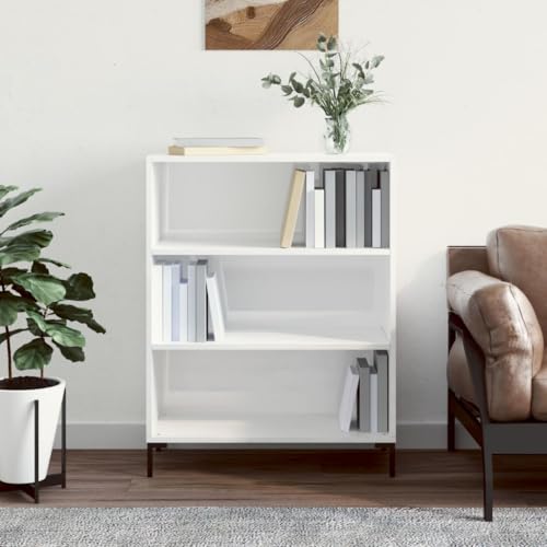 HANJIEFACAI Bücherregal Hochglanz-Weiß 69,5x32,5x90 cm Holzwerkstoff Vitrine Bookcase Cabinet Small Bookshelf für Balkon Wohnzimmer Flur Arbeitszimmer von HANJIEFACAI