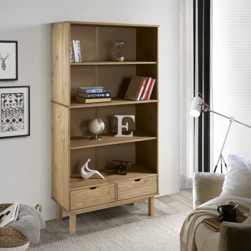 HANJIEFACAI Bücherregal OTTA mit 2 Schubladen Braun Massivholz Kiefer Vitrine Book Shelf Cabinet Shelf Organizer für Flur Balkon Schlafzimmer Arbeitszimmer HANJIEFACAI Bücherregal OTTA mit 2 Schubladen Braun Massivholz Kiefer Vitrine Book Shelf Cabinet Shelf Organizer für Flur Balkon Schlafzimmer Arbeitszimmer von HANJIEFACAI