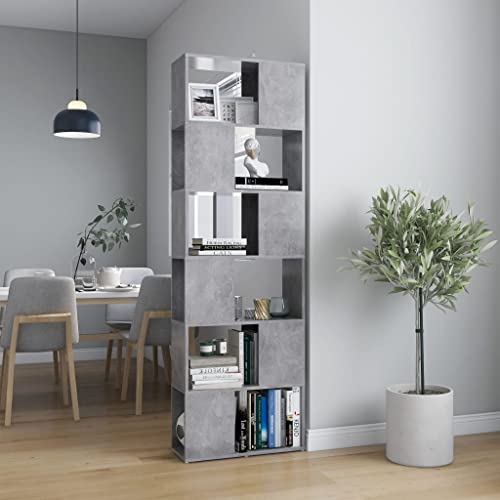 HANJIEFACAI Bücherregal Raumteiler Betongrau 60x24x186 cm Holzwerkstoff Small Bookcase Book Shelf Cabinet Display Cabinet für Wohnzimmer Schlafzimmer Flur Arbeitszimmer von HANJIEFACAI