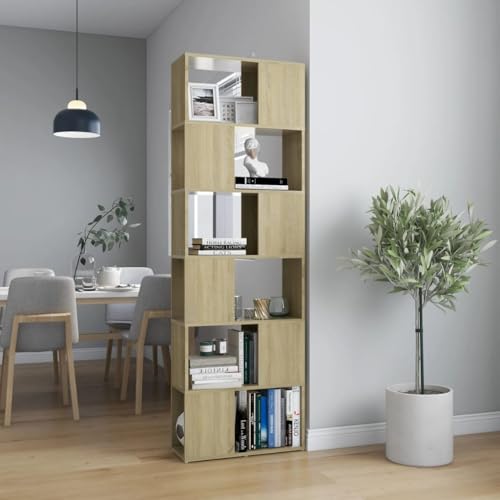 HANJIEFACAI Bücherregal Raumteiler Sonoma-Eiche 60x24x186 cm Holzwerkstoff Small Bookcase Book Shelf Cabinet Display Cabinet für Wohnzimmer Schlafzimmer Flur Arbeitszimmer von HANJIEFACAI