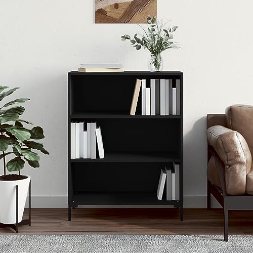 HANJIEFACAI Bücherregal Schwarz 69,5x32,5x90 cm Holzwerkstoff Vitrine Bookcase Cabinet Small Bookshelf für Balkon Wohnzimmer Flur Arbeitszimmer von HANJIEFACAI