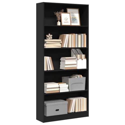 HANJIEFACAI Bücherregal Schwarz 80x24x176 cm Holzwerkstoff Small Shelf Book Shelf Small Bookshelf Book Shelves für Wohnzimmer Flur Schlafzimmer Balkon von HANJIEFACAI