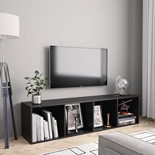 HANJIEFACAI Bücherregal TV-Schrank Schwarz 143x30x36 cm Modern Bookshelf Media Storage Cabinet with 4 Shelves for Living Room Bedroom Office Wall Mountable Space Saving Furniture von HANJIEFACAI