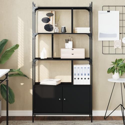 HANJIEFACAI Bücherregal mit Türen Schwarz 76,5x30x154,5 cm Holzwerkstoff Small Bookcase Bookcase Small Bookshelf Shelf Organizer für Balkon Arbeitszimmer Flur Wohnzimmer von HANJIEFACAI