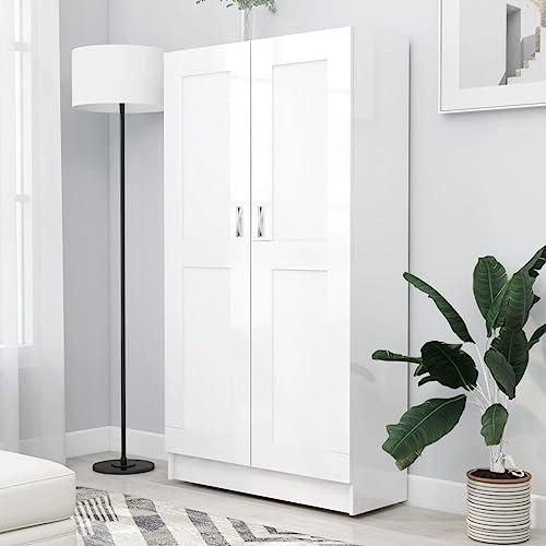 HANJIEFACAI Bücherschrank Hochglanz-Weiß 82,5x30,5x150 cm Holzwerkstoff Small Bookcase Book Shelf Small Bookshelf Display Cabinet für Balkon Schlafzimmer Wohnzimmer Flur von HANJIEFACAI