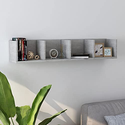 HANJIEFACAI CD Wall Shelf Storage Rack for DVDs Records, Concrete Gray 100x18x18 cm Wood Composite, 4 Open Compartments, 40kg Capacity, Modern Home Organization Solution von HANJIEFACAI