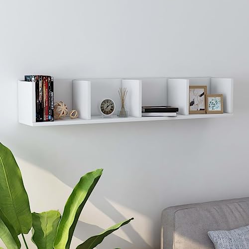 HANJIEFACAI CD Wall Shelf White 100x18x18 cm Wood Material Storage Rack for CDs DVDs Records with 4 Open Compartments 40kg Capacity Modern Home Organization Solution von HANJIEFACAI