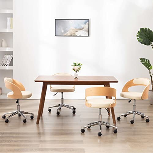 HANJIEFACAI Drehbare Esszimmerstühle 4 STK. Creme Bugholz und Kunstleder Stuhl Wohnzimmer Gartenstühle Schminktisch Stuhl Lounge Sessel für Wohnzimmer Park Garten Restaurant von HANJIEFACAI